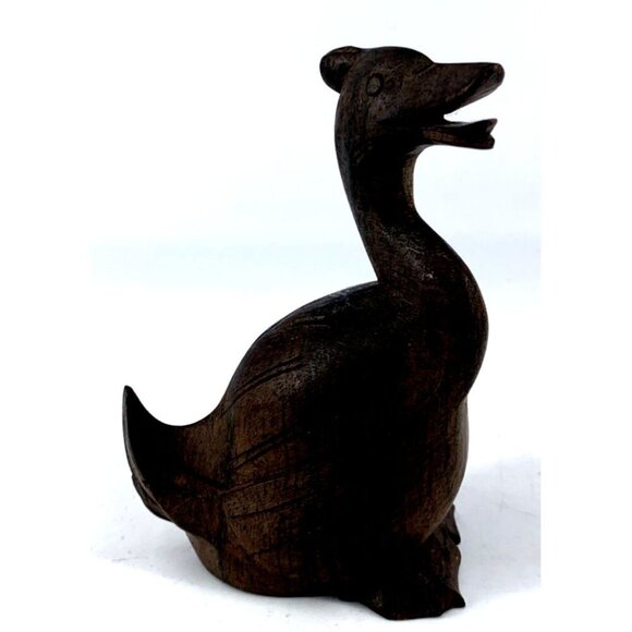 Wood Duck Bird Figurine Hand Carved Walnut 4" Tall - Picture 1 of 7